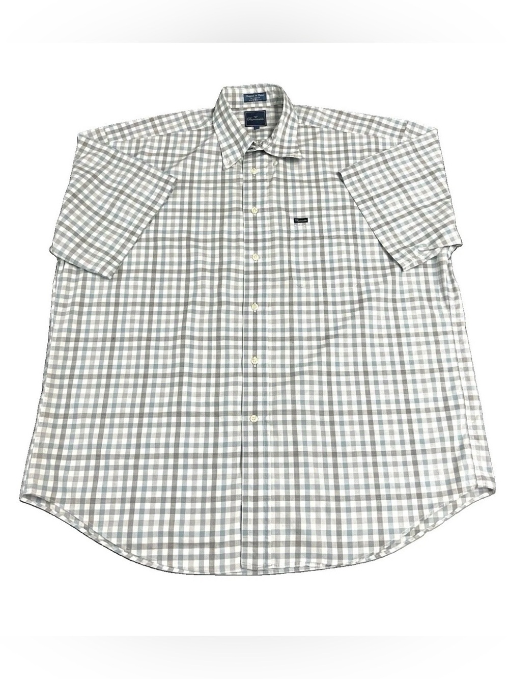 Vtg Faconnable Shirt Mens XXL Gray Gingham Plaid Short Sleeve Made in USA Cotton